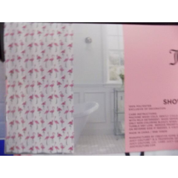 NEW Juicy Couture Flamingo Shower Curtain Set Florida Fabric Tropical - Picture 5 of 6